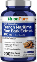 NusaPure French Maritime Pine Bark Extract 400mg per Veggie Caps 200-Day Supply Bioperine Non-GMO Vegan