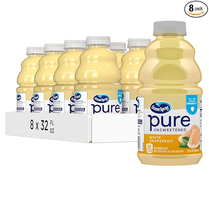 Ocean Spray® Pure Unsweetened White Grapefruit 100% White Grapefruit Juice 32 Fl Oz Bottle (Pack of 8)