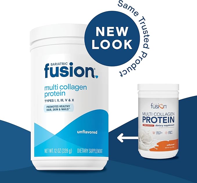 Bariatric Fusion Unflavored Multi Collagen Protein Powder | Hydrolyzed Collagen Peptides Powder Plus Joint Support Complex of MSM and Glucosamine | Type 2 | Dairy Gluten &amp Soy Free | 30 Servings
