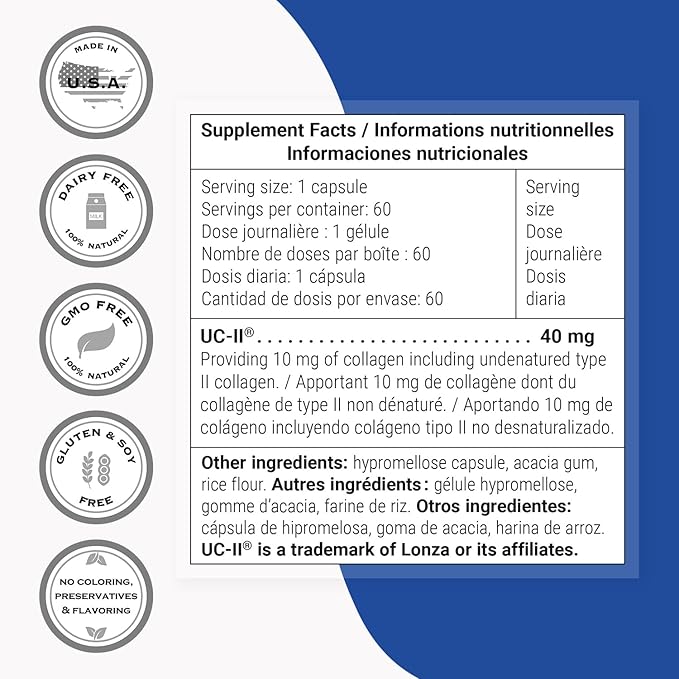Supersmart UC II Supplement 40mg per Day (Premium Collagen) - Undenatured Type II Collagen Supplement | Non-GMO &amp Gluten Free - 60 Vegetarian Capsules