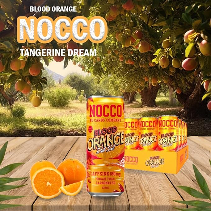12 cans | NOCCO BCAA DRINK | Blood Orange Del Sol 330 ml | BCAA | 105 mg Caffeine | Energy Drink | Buxtrade
