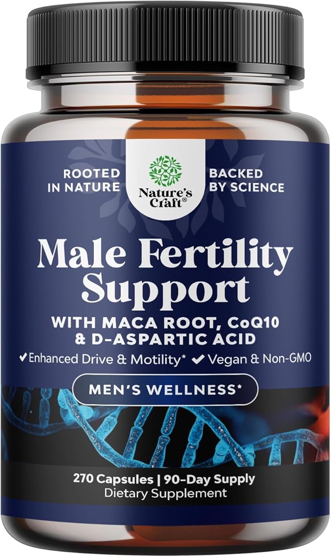 Pre Conception Male Fertility Supplement - Semen Volume Booster with CoQ10 Maca Root Methyl Folate &amp D-Aspartic Acid - Mens Fertility Supplement for Sperm Motility - Conception for Him - 270 Cou