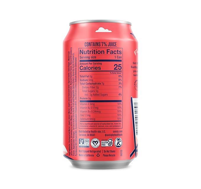 SunSip Prebiotic Soda by Health-Ade Better-for-You Soda Swap Beverage with Vitamins and Minerals Naturally Sweetened with 5g of Sugar Strawberry Vanilla 11.5 oz (12 Pack)
