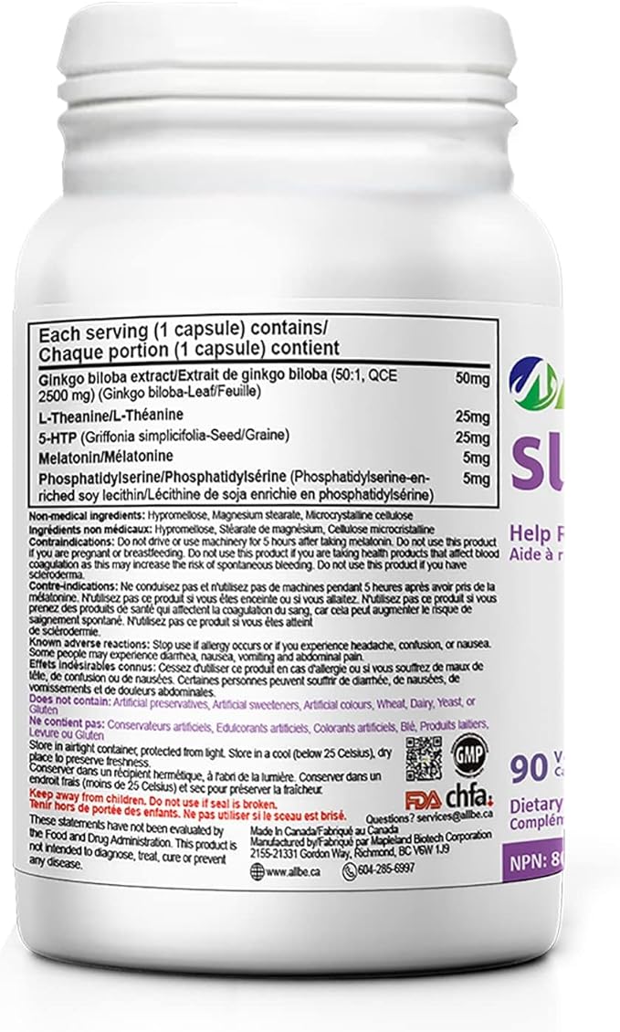 SleepCan Capsules 5mg Melatonin with Phosphatidylserine and L-Theanine 2 Packs of 90 Sleep-Wake Cycle Support Supplements Serving Size: 1 Capsule Once Daily