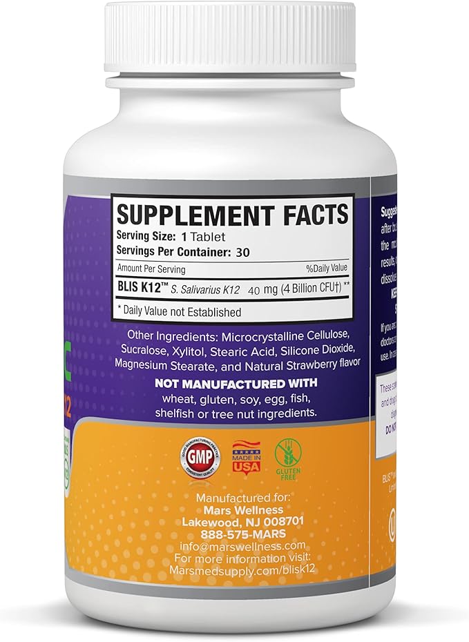 Oral Probiotic Supplement with BLIS K12 4 Billion CFU - Doctor Formulated 30 Day Supply Bottle for Bad Breath Strep Cavities Gum and Oral and Dental Health - Sugar Free - USA Made - 24 Pack