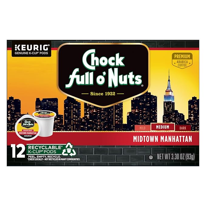 Chock Full o'Nuts Coffee K-Cup Pods Midtown Manhattan &amp Colombian Coffee 12 CT (2ea) (Variety Pack)