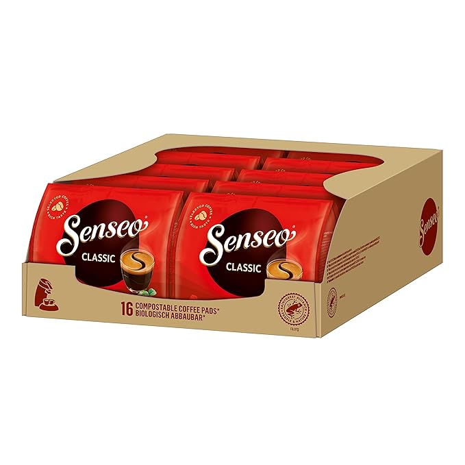 Senseo Classic Medium Roast Coffee Pods Single Serve Pods Bulk Pack for Senseo Coffee Machine Compostable Pods for Hot or Iced Coffee Cold Brew Coffee 16 Count Pack of 10