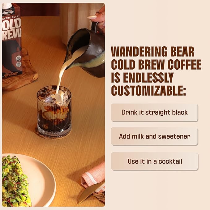 Wandering Bear Organic Cold Brew Coffee Variety Pack - Extra Strong Bold Smooth Unsweetened Shelf-Stable Ready to Drink &amp Vegan Iced Cold Brewed Coffee Drink - 32 fl oz (3pk - Vanilla Black
