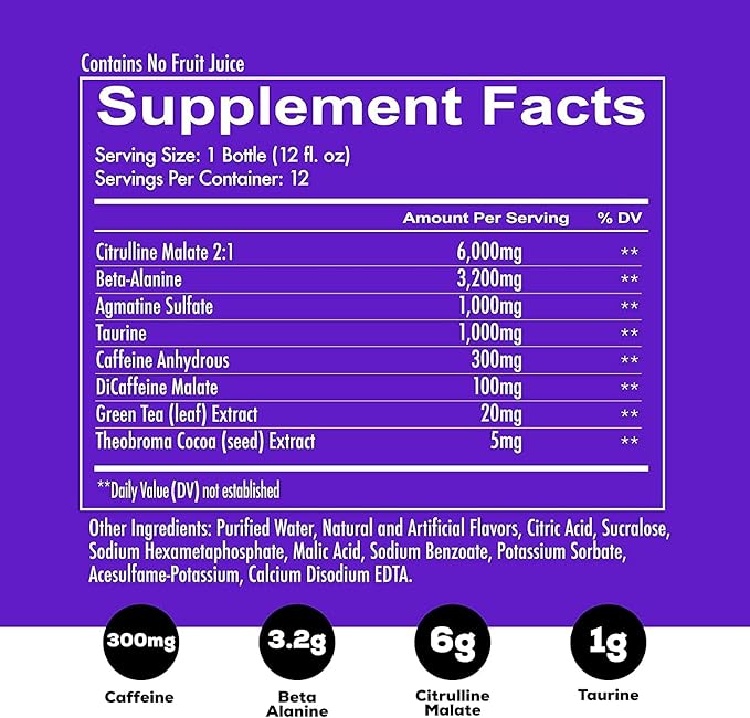 REDCON1 Total War Ready to Drink Pre Workout - Endurance Boosting Keto Friendly RTD Formula - Amino Acid + Citrulline Malate Pre Workout Drink for Men &amp Women (Grape 12 Servings)