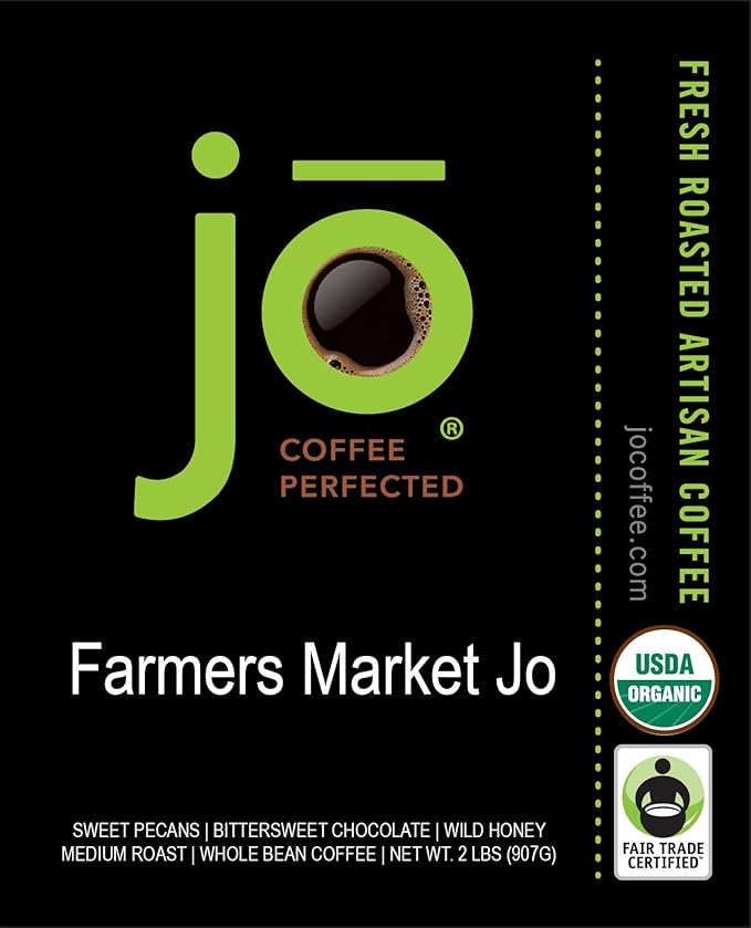 FARMERS MARKET JO: 2 lb Organic Ground Coffee Lighter Roast USDA Certified Organic Fair Trade Certified Kosher Soft Velvet Feel 100% Arabica Specialty Coffee Non-GMO Gluten Free by Jo Coffee®