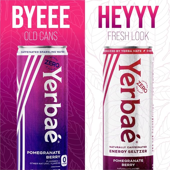 Yerbaé Energy Seltzer - Pomegranate Berry No Sugar/Calories/Carbs. Energized by Yerba Mate Naturally Caffeinated Plant-Based Healthy Alternative to Coffee Sugary Sodas Pack of 12 12oz cans