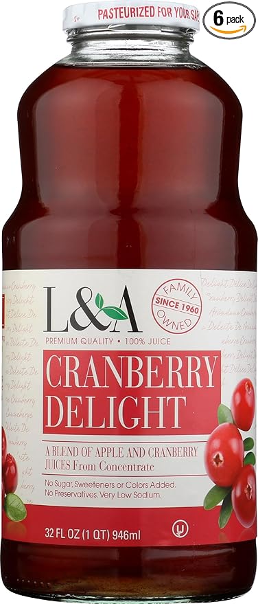 L&ampA Cranberry Delight Juice Sugar Free 32 Fluid Ounces (Pack Of 6)
