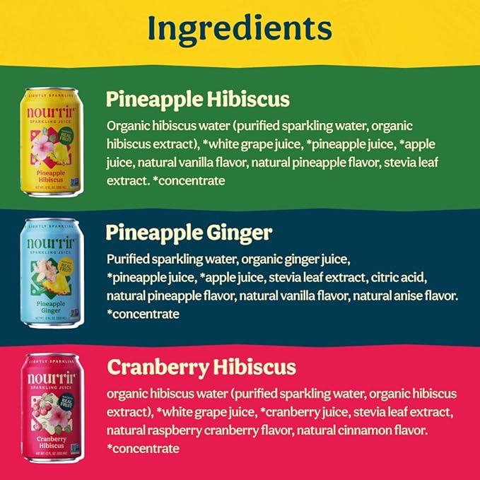 Nourrir Sparkling Juice Tropical Harmony Variety Pack 12oz Cans Pack of 12