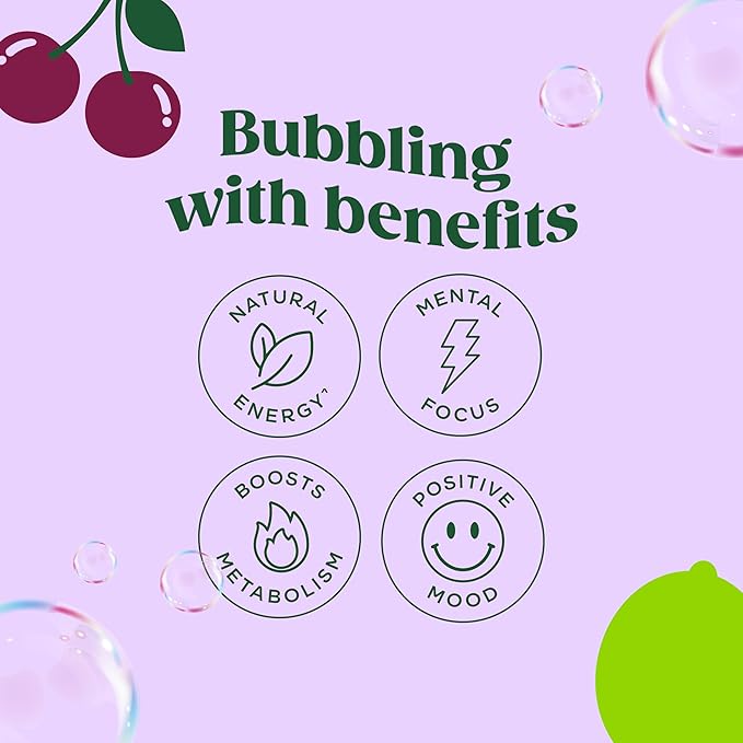 Bloom Nutrition Sparkling Energy Drink for Focus Natural Caffeine Zero Sugar 180mg Caffeine Antioxidant-Rich with Green Coffee Bean Green Tea Extract &amp Prebiotics Cherry Lime 12oz 24 Pack