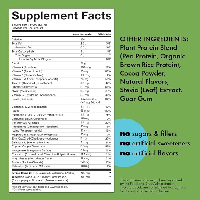 Kick Plant Protein Powder Chocolate Flavor 20 G Protein Gluten Free Workout Supplement with Aminos Acids to Support Fitness Goals &amp Gut Health No Sugar No Artificial Flavors 28 Servings