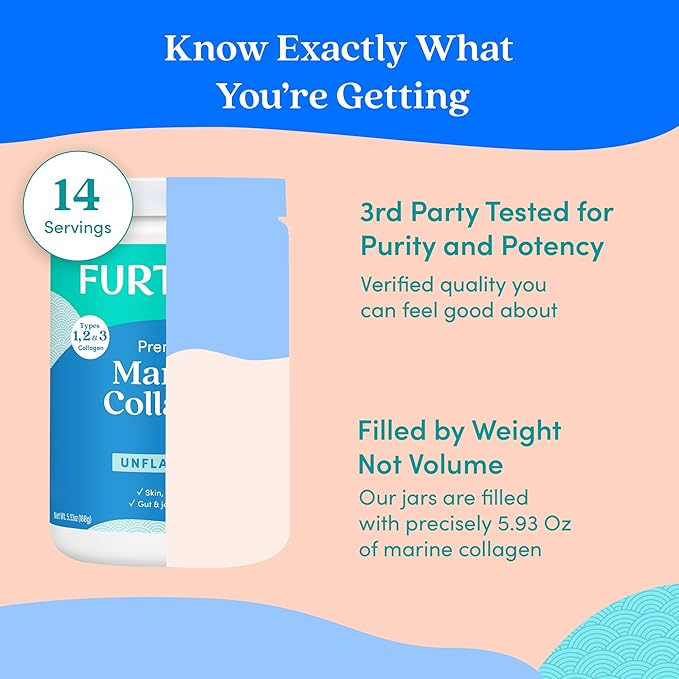 Further Food Unflavored Marine Collagen Peptides Powder Wild-Caught Sustainably Sourced Fish Hydrolyzed Type 1 2 &amp 3 12g Protein 5.93 Oz