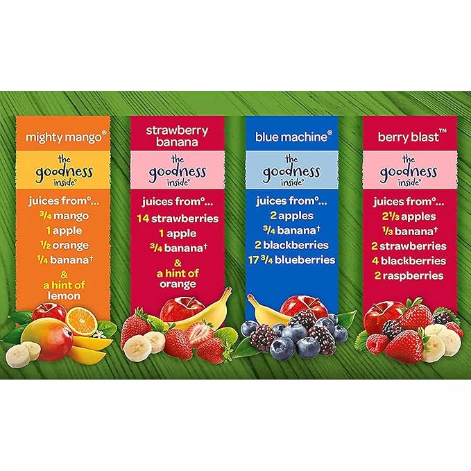 Gourmet Kitchn Naked Juice Variety Pack | Strawberry Banana Mighty Mango Berry Blast and Blue Machine | No Sugar Added And Non GMO - 2 Boxes (10 oz. 12 pk. Each) Total 24 Juice2 Pack