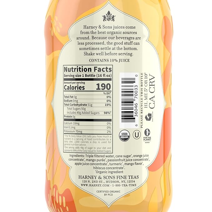 Harney &amp Sons Organic Orange Mango Juice Drink Glass Bottles 16 Fl Oz (Pack of 12)
