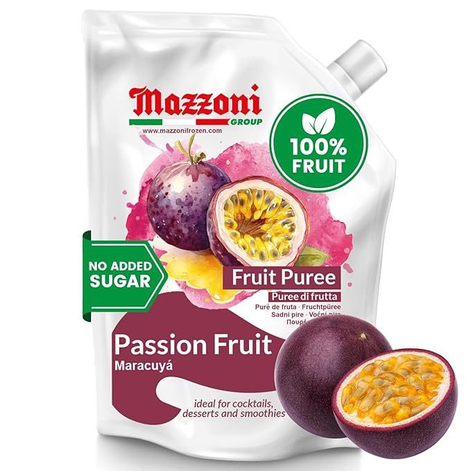 Mazzoni - Passion Fruit Juice Puree 100% Maracuya Just Fruit No Sugar Added 2.2 lbs (35.2 oz) Real Fruit Mixer for Cocktails Smoothies Drinks Fruit Juice Convenient Pouch Made in Italy