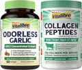 Odorless Garlic Extra Strength 100:1 Extract Heart &amp Immunity Antioxidant Defense 180 Softgels and Bovine Collagen Peptides Powder for Women and Men 8oz