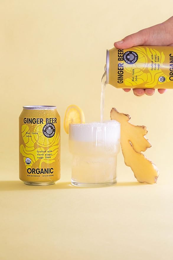 NEW! Moonglade Organic Ginger Beer Small Batch Craft Mixer Non-Alcoholic Fizzy Spicy Craft Soda (12 Pack)