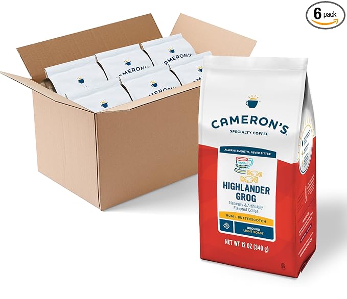 Cameron's Coffee Roasted Ground Coffee Bag Flavored Highlander Grog 12 Ounce Pack of 6