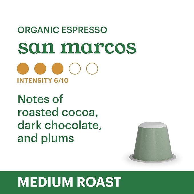 G GRANA Coffee Pods Compatible with Nespresso OriginalLine 40 Count Medium Roast USDA Organic 100% Arabica Single Source Specialty Coffee Compostable Single Serve Capsules San Marcos