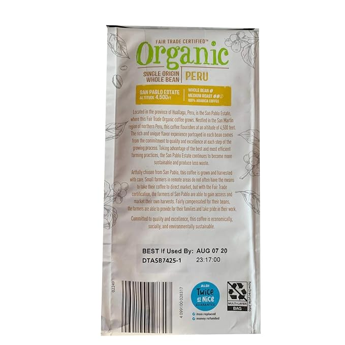 BARISSIMO PERU and HONDURAS Organic Whole Coffee Beans Medium Roast Fair Trade Certified (Combo 2 Pack 12oz ea)