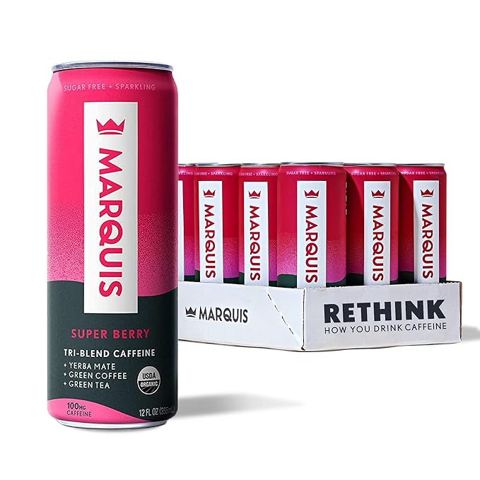 Marquis - Natural Energy Drink - Innovation Variety + Super Berry Bundle- Sugar Free - 0 Calories - 100mg of Organic Plant Based Caffeine - Yerba Mate - Green Tea - Vitamin C &amp B Vitamins - Vegan