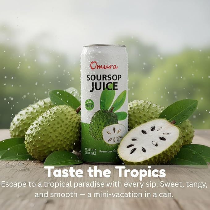 Omura Soursop Juice Drink with Pulp 11.3 Fl Oz (12-Pack) | Refreshing Tropical Fruit Beverage | Graviola Guanabana Juice