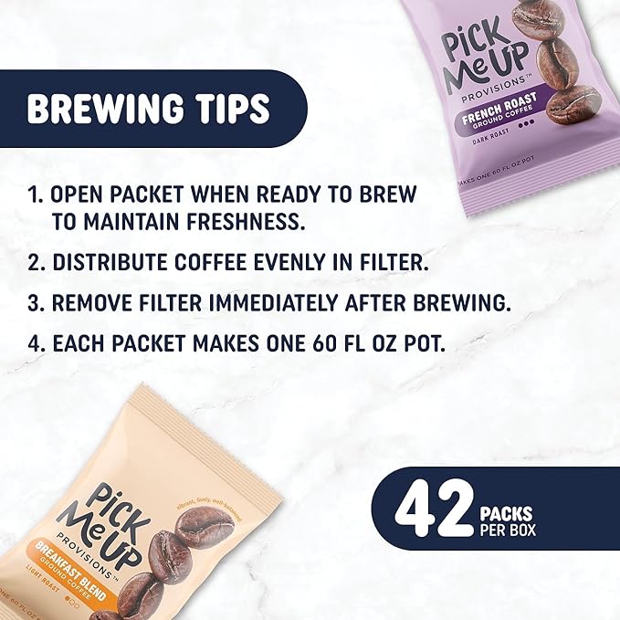 Pick Me Up Provisions Breakfast Blend Coffee Fraction Packs Light Roast Single Serve Packs 42/Carton for Office