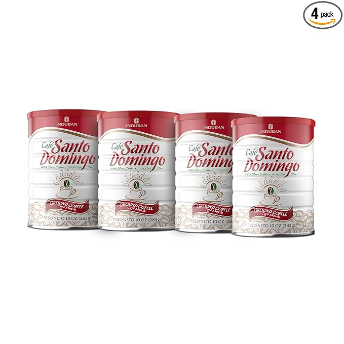 Café Santo Domingo 10 oz Can Ground Coffee Medium Roast - Product from the Dominican Republic (Pack of 4)