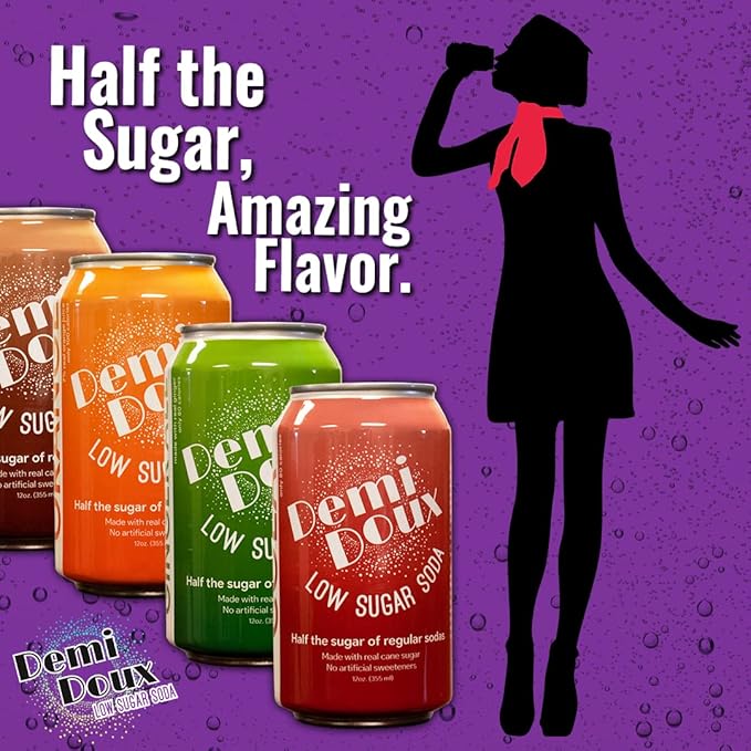 Demi Doux Low Sugar Soda - Low Sugar Soft Drink No Artificial Sweeteners (Root Beer 16-pack)