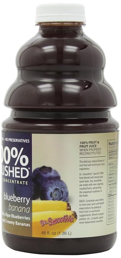 Dr. Smoothie 100% Crushed Fruit Smoothie Blueberry Banana 46-Ounce Bottles (Pack of 2)