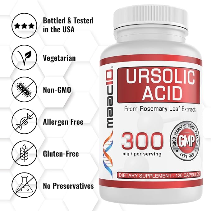 MAAC10 Ursolic Acid 300mg - Sourced from Rosemary Extract AMPK &amp Sirtuin Activator - Third-Party Lab Tested