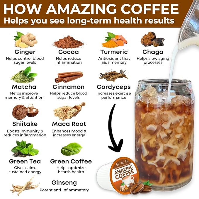 Superfoods Company Amazing Coffee- 12 Natural Superfoods - French Roast - Weight Loss &amp Brain Boost - Gluten Free Non-GMO Sugar Free Vegan &amp Keto Friendly [24 Pods] [Cocoa]