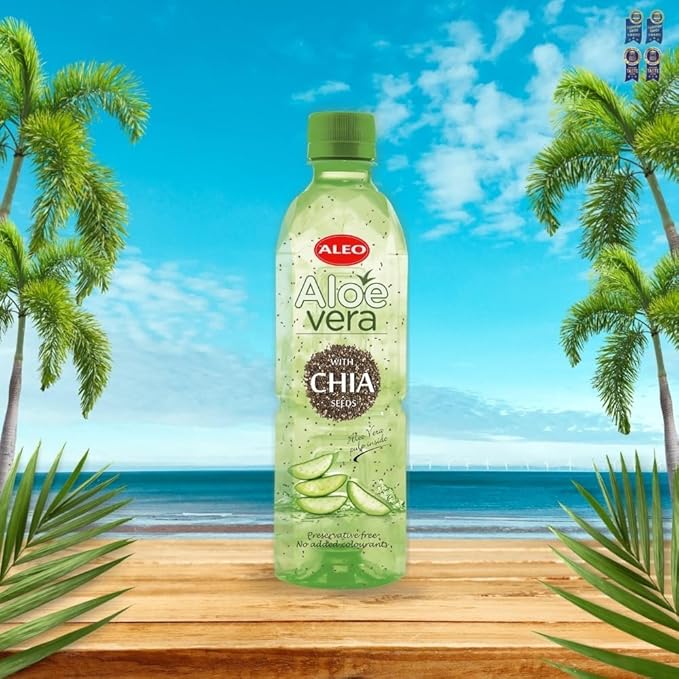 ALEO 0.5L Premium CHIA Aloe Vera Drink - Natural No Preservatives No Artificial Colors Superior Taste Award 2025