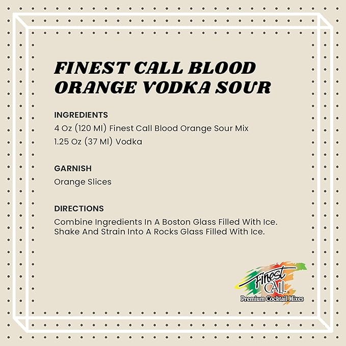 Finest Call Premium Blood Orange Sour Drink Mix 1 Liter Bottle (33.8 Fl Oz) Pack of 6