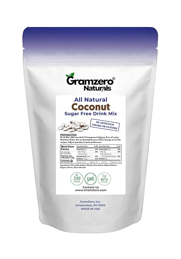 GramZero All Natural Coconut Zero Calorie Sugar Free Drink Mix Great For Nutrition Club Loaded Tea Stevia Sweetened