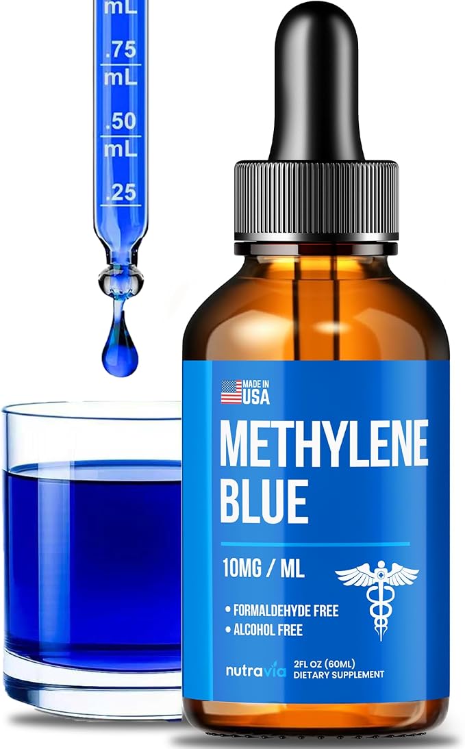 Methylene Blue Drops 1% USP Grade Third Party Lab Tested - USA Made - Formaldehyde Free Increased Absorption Blue Methylene Supreme Supplement for Humans Methane Azul De Metileno Para Humanos (2oz)