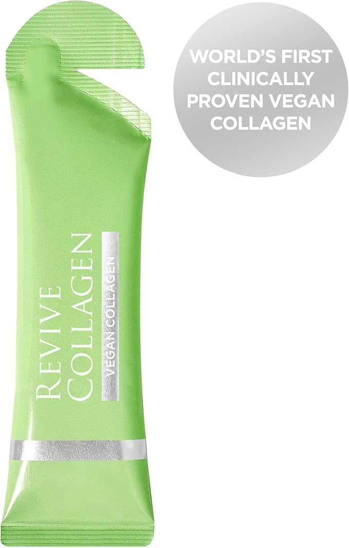 Revive Collagen 2500mg Plant-Based Vegan Collagen Peptides – Skin Hydrating Liquid Supplement with Vitamins B C D E Raspberry Flavor – Vegan Collagen for Women 21 Fl Oz 28 Sachets