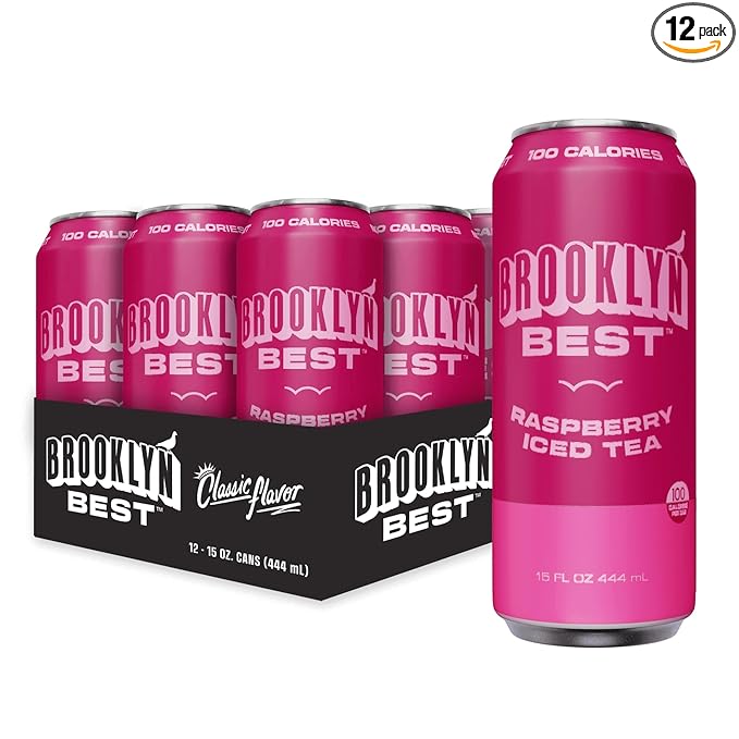 Brooklyn Best Raspberry Iced Tea Not too Sweet Better for You Drink - 15 Fl Oz (Pack of 12)