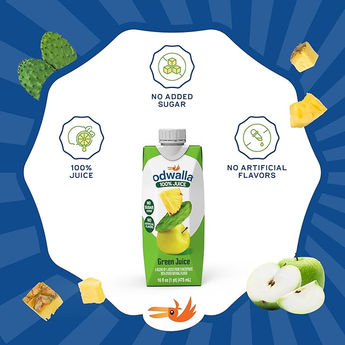 Odwalla Green Juice – Green Drink with Nopal Cactus Apple Orange &amp Pineapple – Natural Ingredients No Added Sugar No Preservatives No Artificial Flavors - 16 oz (12 Pack)