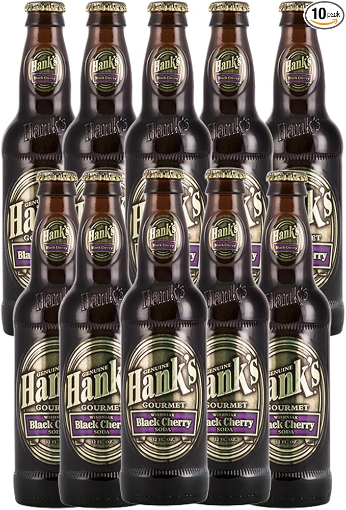 Hank's Genuine Gourmet Black Cherry Soda 12 fl oz Bottles – Premium Craft Soda with Bold Creamy Flavor – Made with Wishniak Cherries Pack of 10