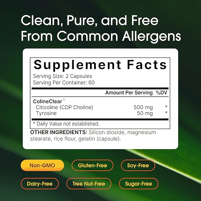 NatureBell Citicoline 500mg - 120 Capsules - Brain Function Support for Adults - Memory &amp Focus Aid with CDP Choline &amp Tyrosine - Fast-Absorbing Formula* - Non-GMO &amp Gluten-Free