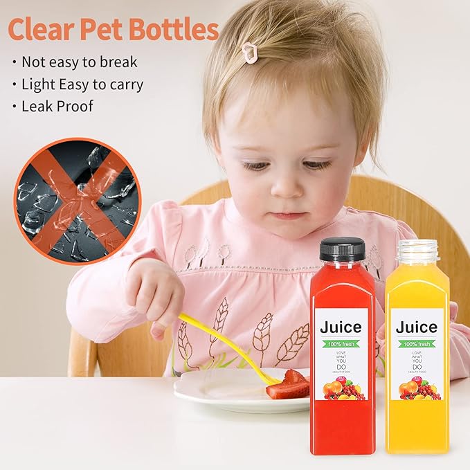 24pcs 16oz Plastic bottles with lids juice bottles with caps Reusable containers and Clear beverage for milk Smoothies juice