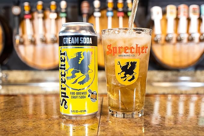 Sprecher Root Beer &amp Cream Soda Craft Soda – Fire-Brewed with Real Honey Caffeine-Free &amp Gluten-Free Gourmet Sodas – 16 fl oz Cans (24 Total)