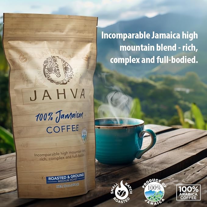 Jahva 100% Jamaican Coffee Medium Roasted and Ground from Jamaica (16oz.)
