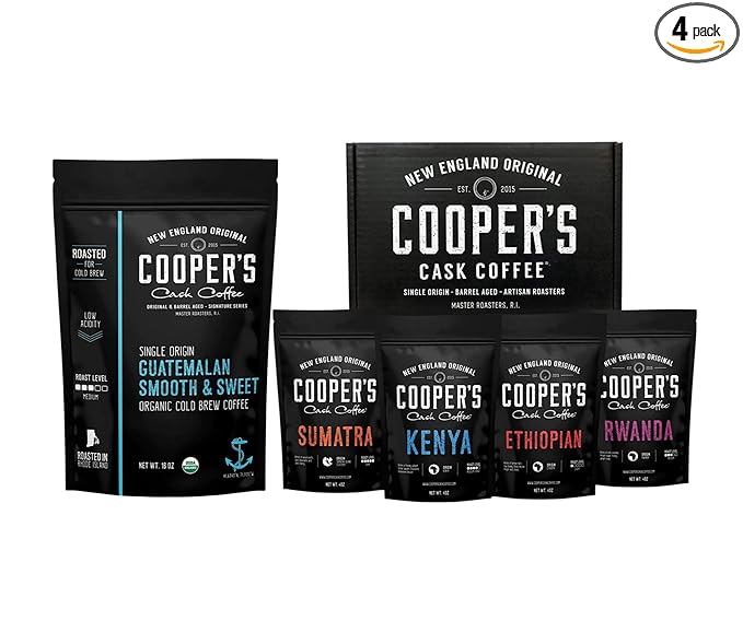 Organic Cold Brew Coffee - Guatemalan Coffee Beans - Ground Medium Roast 2lbs and Gourmet Coffee Sampler Gift Box Set - Ground Coffee 4 bags - 1lb Total