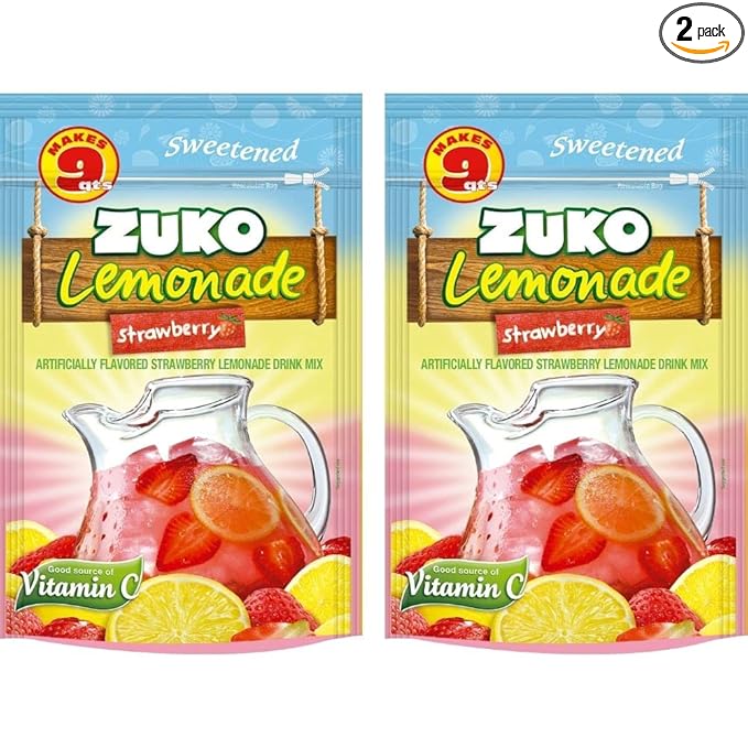 Zuko Strawberry Lemonade Instant Powder Drink | Family Pack | No Sugar Needed | Vitamin C | 14.1 Ounce (Pack of 2)